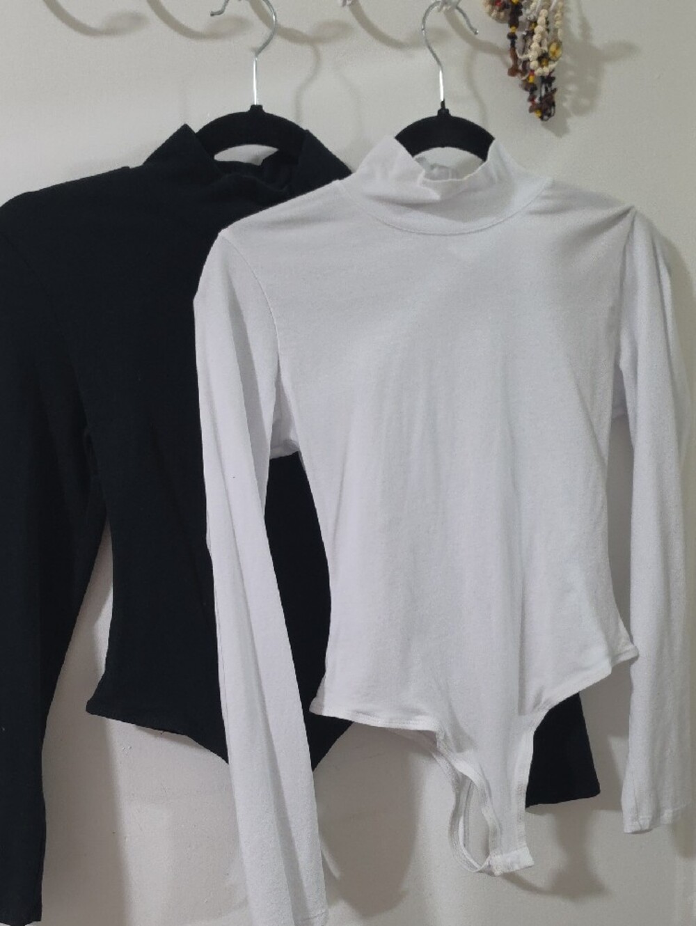 Set Of 2 Long Sleeve Mock Neck Bodysuit in White
